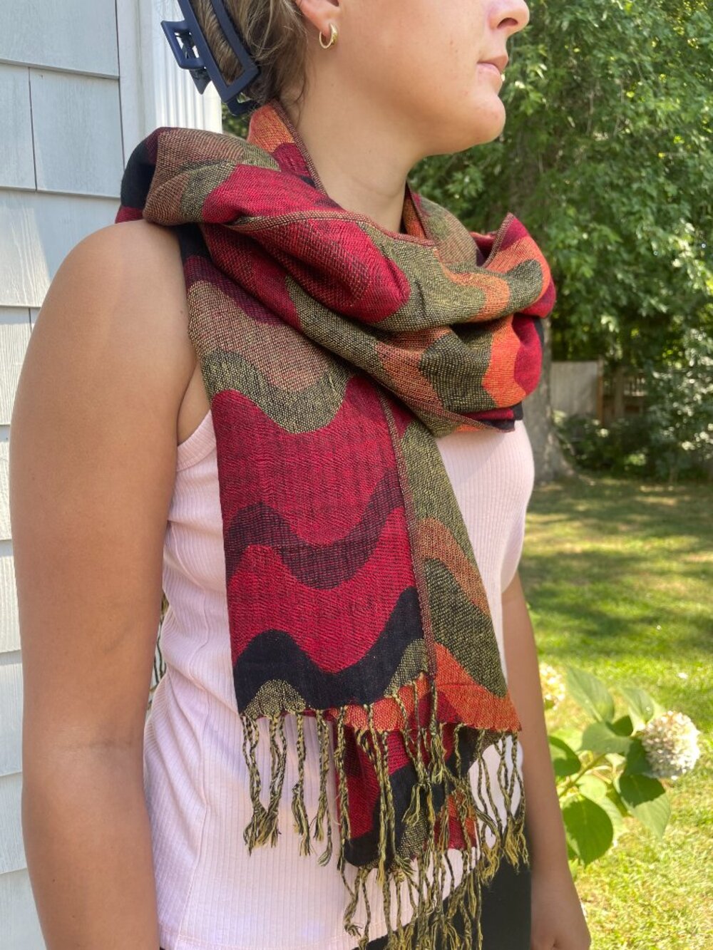 100% Cashmere Pashmina Scarf Red, Gold, Coral, Black - 28"W x 70"L
